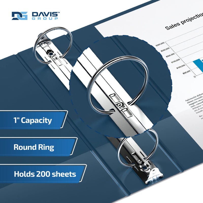 Davis Group Easyview Premium 3-Ring Binders with Clear-View Covers and Round Rings, Binders for School or Office, 1 Inch, Pack of 6, Navy Blue - Image 2
